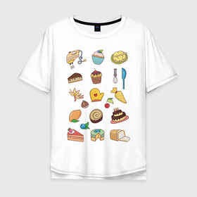 Мужская футболка хлопок Oversize с принтом Кулинарные моменты в Кировске, 100% хлопок | свободный крой, круглый ворот, “спинка” длиннее передней части | Тематика изображения на принте: вишня | еда | кексик | миксер | пироженое | торт
