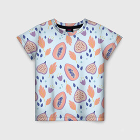Детская футболка 3D с принтом Папайя в Кировске, 100% гипоаллергенный полиэфир | прямой крой, круглый вырез горловины, длина до линии бедер, чуть спущенное плечо, ткань немного тянется | Тематика изображения на принте: papaya | морская | папайя | паттерн | с папаем | фрукт