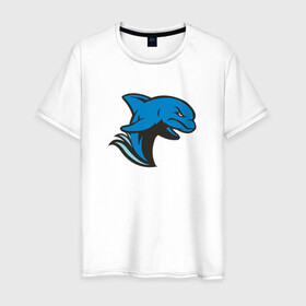 Мужская футболка хлопок с принтом Злой дельфин в Кировске, 100% хлопок | прямой крой, круглый вырез горловины, длина до линии бедер, слегка спущенное плечо. | Тематика изображения на принте: dolphin | дельфин | дельфины | злой | море | морские | с дельфином
