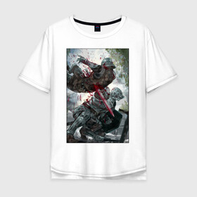Мужская футболка хлопок Oversize с принтом Dark Souls воины в Кировске, 100% хлопок | свободный крой, круглый ворот, “спинка” длиннее передней части | dark souls | fantasy | iron | warrior | бойцы | в доспехах | крестоносцы | фентези
