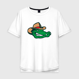 Мужская футболка хлопок Oversize с принтом Аллигатор в панаме в Кировске, 100% хлопок | свободный крой, круглый ворот, “спинка” длиннее передней части | alligator | crocodile | reptile | аллигатор | крокодил | крокодильчик