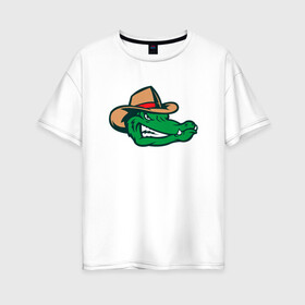 Женская футболка хлопок Oversize с принтом Аллигатор в панаме в Кировске, 100% хлопок | свободный крой, круглый ворот, спущенный рукав, длина до линии бедер
 | alligator | crocodile | reptile | аллигатор | крокодил | крокодильчик