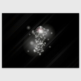 Поздравительная открытка с принтом Медуза на черном в Кировске, 100% бумага | плотность бумаги 280 г/м2, матовая, на обратной стороне линовка и место для марки
 | Тематика изображения на принте: jellyfish | medusa | жители | медуза | медузы | морские | океан