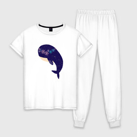 Женская пижама хлопок с принтом Кит в Кировске, 100% хлопок | брюки и футболка прямого кроя, без карманов, на брюках мягкая резинка на поясе и по низу штанин | whale | белый кит | кит | киты | морские | паттерн | синий кит