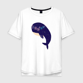 Мужская футболка хлопок Oversize с принтом Кит в Кировске, 100% хлопок | свободный крой, круглый ворот, “спинка” длиннее передней части | whale | белый кит | кит | киты | морские | паттерн | синий кит
