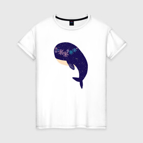 Женская футболка хлопок с принтом Кит в Кировске, 100% хлопок | прямой крой, круглый вырез горловины, длина до линии бедер, слегка спущенное плечо | whale | белый кит | кит | киты | морские | паттерн | синий кит