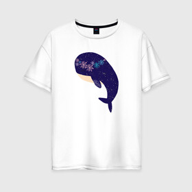 Женская футболка хлопок Oversize с принтом Кит в Кировске, 100% хлопок | свободный крой, круглый ворот, спущенный рукав, длина до линии бедер
 | whale | белый кит | кит | киты | морские | паттерн | синий кит