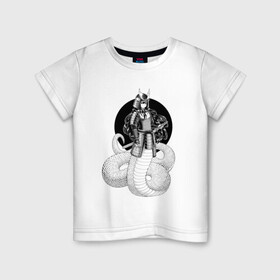 Детская футболка хлопок с принтом Самурай наги в Кировске, 100% хлопок | круглый вырез горловины, полуприлегающий силуэт, длина до линии бедер | арт | воин | демон | ёкай | змея | китай | манга | маска | мистическое существо | наги | рисунок | рога | самурай | чешуя | япония