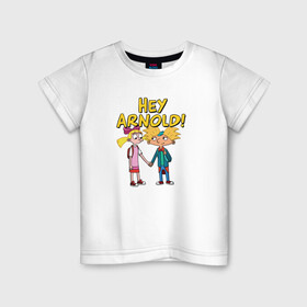 Детская футболка хлопок с принтом Арнольд и Хельга в Кировске, 100% хлопок | круглый вырез горловины, полуприлегающий силуэт, длина до линии бедер | arnold | helga | hey | hey arnold | арнольд | хельга | эй арнольд