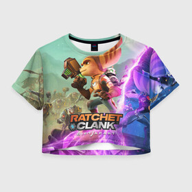 Женская футболка Crop-top 3D с принтом Ratchet & Clank: Rift Apart в Кировске, 100% полиэстер | круглая горловина, длина футболки до линии талии, рукава с отворотами | Тематика изображения на принте: action | animals | nextgen | pc | playstation | ps 5 | ratchet and clank rift apart | robot | sony | steam | top | valve | video games | weapon | xbox | валв | видео игры | животные | иксбокс | некстген | оружие | пк | плейстейшен | пс 5 | робот 