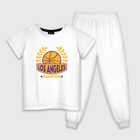 Детская пижама хлопок с принтом Los Angeles Champions в Кировске, 100% хлопок |  брюки и футболка прямого кроя, без карманов, на брюках мягкая резинка на поясе и по низу штанин
 | basketball | bryant | game | james | kobe | lakers | lebron | los angeles | nba | sport | streetball | баскетбол | баскетболист | брайант | джеймс | игра | игрок | коби | леброн | лейкерс | лос анджелес | мяч | нба | спорт | стритбол