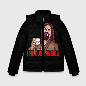 Зимняя куртка для мальчиков 3D с принтом The Dude Abides (Lebowski) в Кировске, ткань верха — 100% полиэстер; подклад — 100% полиэстер, утеплитель — 100% полиэстер | длина ниже бедра, удлиненная спинка, воротник стойка и отстегивающийся капюшон. Есть боковые карманы с листочкой на кнопках, утяжки по низу изделия и внутренний карман на молнии. 

Предусмотрены светоотражающий принт на спинке, радужный светоотражающий элемент на пуллере молнии и на резинке для утяжки | abide | big | dude | jeff | lebowski | the | большой | лебовски | фильм | чувак