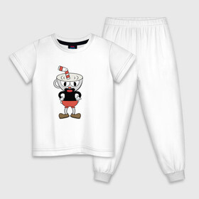 Детская пижама хлопок с принтом Cuphead в Кировске, 100% хлопок |  брюки и футболка прямого кроя, без карманов, на брюках мягкая резинка на поясе и по низу штанин
 | Тематика изображения на принте: cuphead | game | красная соломинка | платформер | стоит