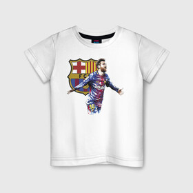 Детская футболка хлопок с принтом Lionel Messi Barcelona в Кировске, 100% хлопок | круглый вырез горловины, полуприлегающий силуэт, длина до линии бедер | barcelona | forward | lionel messi | star | барселона | звезда | лионель месси | форвард
