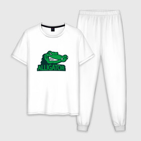 Мужская пижама хлопок с принтом Аллигатор в Кировске, 100% хлопок | брюки и футболка прямого кроя, без карманов, на брюках мягкая резинка на поясе и по низу штанин
 | alligator | crocodile | reptile | аллигатор | крокодил | крокодильчик