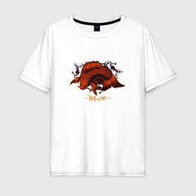 Мужская футболка хлопок Oversize с принтом Карп кои Токио в Кировске, 100% хлопок | свободный крой, круглый ворот, “спинка” длиннее передней части | Тематика изображения на принте: карп | кои | морские | рыба | рыбка кои | японская