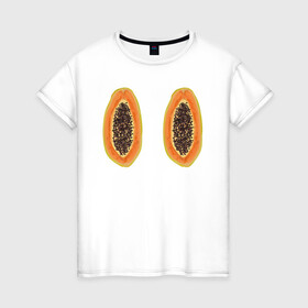Женская футболка хлопок с принтом Папайа в Кировске, 100% хлопок | прямой крой, круглый вырез горловины, длина до линии бедер, слегка спущенное плечо | Тематика изображения на принте: вкусно | летний фрукт | папайа | тропический фрукт | фрукт
