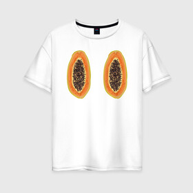 Женская футболка хлопок Oversize с принтом Папайа в Кировске, 100% хлопок | свободный крой, круглый ворот, спущенный рукав, длина до линии бедер
 | Тематика изображения на принте: вкусно | летний фрукт | папайа | тропический фрукт | фрукт