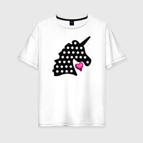 Женская футболка хлопок Oversize с принтом Единорог, сердце, поп-ит в Кировске, 100% хлопок | свободный крой, круглый ворот, спущенный рукав, длина до линии бедер
 | pop it | simple dimple | unicorn | единорог | поп ит | симпл димпл