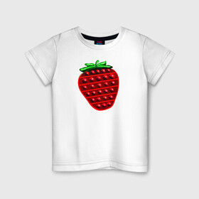 Детская футболка хлопок с принтом Клубника, поп-ит, симпл-димпл в Кировске, 100% хлопок | круглый вырез горловины, полуприлегающий силуэт, длина до линии бедер | pop it | simple dimple | strawberry | клубника | поп ит | симпл димпл