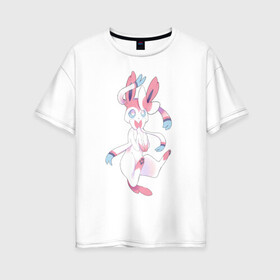 Женская футболка хлопок Oversize с принтом Сильвеон покемон в Кировске, 100% хлопок | свободный крой, круглый ворот, спущенный рукав, длина до линии бедер
 | волшебные животные | милота | мифические существа | няшка | фея