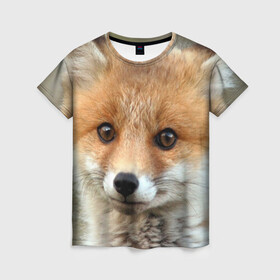 Женская футболка 3D с принтом Миленький лисенок в Кировске, 100% полиэфир ( синтетическое хлопкоподобное полотно) | прямой крой, круглый вырез горловины, длина до линии бедер | fox | foxy | животное | звери | лиса | лисенок | лисичка | милая | рыжая | фокс
