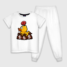 Детская пижама хлопок с принтом Резиновый и богатый в Кировске, 100% хлопок |  брюки и футболка прямого кроя, без карманов, на брюках мягкая резинка на поясе и по низу штанин
 | деньги | иллюстрация | мани | пончик | утка