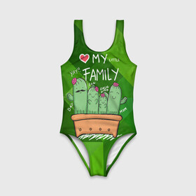 Детский купальник 3D с принтом Милая семья кактусов в Кировске, Полиэстер 85%, Спандекс 15% | Слитный крой, подклад по переду изделия, узкие бретели | cactus | кактус | кактусы | милый | растение | цветок