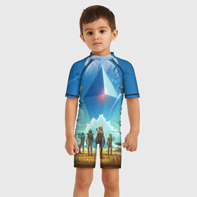 Детский купальный костюм 3D с принтом NMS: Начало в Кировске, Полиэстер 85%, Спандекс 15% | застежка на молнии на спине | gamer | games | space | галактика | космонавт | космос