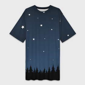 Платье-футболка 3D с принтом Ночное небо в Кировске,  |  | дерево | деревья | ель | звезда | звёздное небо | звёзды | космос | лес | небо | ночное небо | ночной | ночь | прикольный | простой | рисунок | сосна | таинственный | темнота | темный