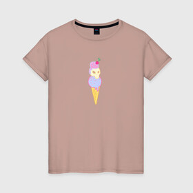 Женская футболка хлопок с принтом Мороженое смерти в Кировске, 100% хлопок | прямой крой, круглый вырез горловины, длина до линии бедер, слегка спущенное плечо | мороженка | мороженое | сладко | череп