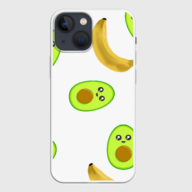 Чехол для iPhone 13 mini с принтом Банан и Авокадо в Кировске,  |  | авокадо | банан | витамины | вкусный | глаза | деликатес | десерт | диета | еда | жёлтый | кожура | косточка | лицо | меню | модный | мякоть | плод | прикол | рот | сладкий | смешной | смузи | сочный