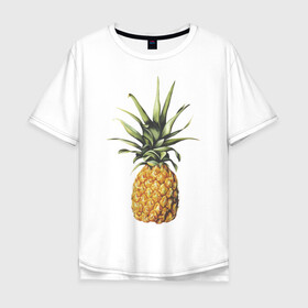 Мужская футболка хлопок Oversize с принтом ананас в Кировске, 100% хлопок | свободный крой, круглый ворот, “спинка” длиннее передней части | Тематика изображения на принте: акварель | ананас | один | реалистичный | сочный | фрукты | яркий