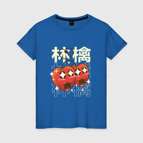 Женская футболка хлопок с принтом Японские кавайные яблоки в Кировске, 100% хлопок | прямой крой, круглый вырез горловины, длина до линии бедер, слегка спущенное плечо | anime | apple | apples | art | cute | fruit | fruits | japan | japanese | kanji | kawaii | love | manga | алфавит | аниме | арт | в японском стиле | кандзи | красные яблоки | любовь | манга | милота | сердечко | сердце | фрукты | яблоко