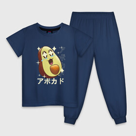Детская пижама хлопок с принтом Японский кавайный авокадо в Кировске, 100% хлопок |  брюки и футболка прямого кроя, без карманов, на брюках мягкая резинка на поясе и по низу штанин
 | anime | art | avocado | cute | fashion | japan | japanese | kanji | kawaii | manga | vegetables | vintage | алфавит | аниме | арт | в японском стиле | винтаж | кандзи | манга | милота | милый авокадо | овощи | символы | смех | японские буквы | 