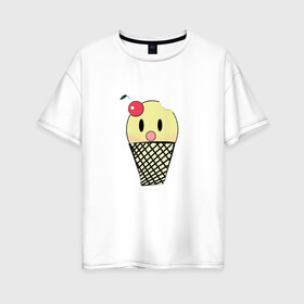 Женская футболка хлопок Oversize с принтом  Мороженое Ice-cream в Кировске, 100% хлопок | свободный крой, круглый ворот, спущенный рукав, длина до линии бедер
 | вишня | мороженное | стаканчик | стоит | удивленное