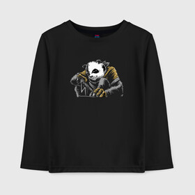 Детский лонгслив хлопок с принтом Панда на черном в Кировске, 100% хлопок | круглый вырез горловины, полуприлегающий силуэт, длина до линии бедер | panda | животное | медведи | медведь | панда | панды