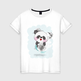 Женская футболка хлопок с принтом Панда в Кировске, 100% хлопок | прямой крой, круглый вырез горловины, длина до линии бедер, слегка спущенное плечо | веселая | летний принт | панда | улыбка | хорошее настроение