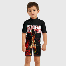 Детский купальный костюм 3D с принтом Red Dead Redemption Bandit в Кировске, Полиэстер 85%, Спандекс 15% | застежка на молнии на спине | game | red dead | red dead redemption 2 | redemption 2 | rockstar games | бандиты | дикий запад | игры | ковбои | оружие