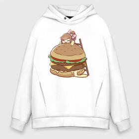 Мужское худи Oversize хлопок с принтом Anime Burger в Кировске, френч-терри — 70% хлопок, 30% полиэстер. Мягкий теплый начес внутри —100% хлопок | боковые карманы, эластичные манжеты и нижняя кромка, капюшон на магнитной кнопке | Тематика изображения на принте: аниме | бургер | гамбургер | девушка | иллюстрация