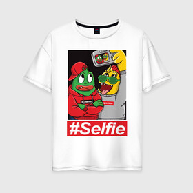 Женская футболка хлопок Oversize с принтом #Selfie в Кировске, 100% хлопок | свободный крой, круглый ворот, спущенный рукав, длина до линии бедер
 | иллюстрация | крутой | монстры | селфи | фотография