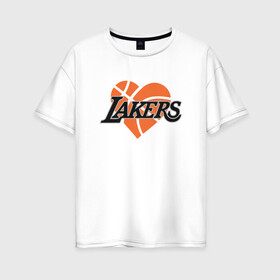 Женская футболка хлопок Oversize с принтом Love Lakers в Кировске, 100% хлопок | свободный крой, круглый ворот, спущенный рукав, длина до линии бедер
 | basketball | bryant | game | james | kobe | lakers | lebron | los angeles | nba | sport | streetball | баскетбол | баскетболист | брайант | джеймс | игра | игрок | коби | леброн | лейкерс | лос анджелес | мяч | нба | спорт | стритбол