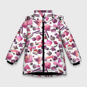 Зимняя куртка для девочек 3D с принтом Геометрический розовый в Кировске, ткань верха — 100% полиэстер; подклад — 100% полиэстер, утеплитель — 100% полиэстер. | длина ниже бедра, удлиненная спинка, воротник стойка и отстегивающийся капюшон. Есть боковые карманы с листочкой на кнопках, утяжки по низу изделия и внутренний карман на молнии. 

Предусмотрены светоотражающий принт на спинке, радужный светоотражающий элемент на пуллере молнии и на резинке для утяжки. | abstraction | geometric | light | pink | withe | абстракция | белый | геометрический | геометрия | квадрат | круг | линии | розовый | светлый | треугольник
