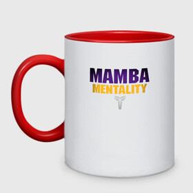 Кружка двухцветная с принтом Mamba Mentality в Кировске, керамика | объем — 330 мл, диаметр — 80 мм. Цветная ручка и кайма сверху, в некоторых цветах — вся внутренняя часть | Тематика изображения на принте: basketball | bryant | game | james | kobe | lakers | lebron | los angeles | nba | sport | streetball | баскетбол | баскетболист | брайант | джеймс | игра | игрок | коби | леброн | лейкерс | лос анджелес | мяч | нба | спорт | стритбол