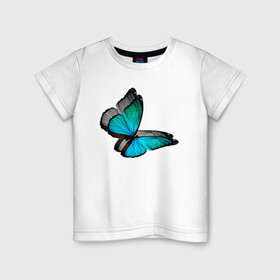 Детская футболка хлопок с принтом Бабочка в Кировске, 100% хлопок | круглый вырез горловины, полуприлегающий силуэт, длина до линии бедер | Тематика изображения на принте: butterfly | бабочка | мечтать не вредно | мечты | надпись | насекомые | природа