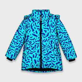 Зимняя куртка для девочек 3D с принтом Неоновые синие узоры в Кировске, ткань верха — 100% полиэстер; подклад — 100% полиэстер, утеплитель — 100% полиэстер. | длина ниже бедра, удлиненная спинка, воротник стойка и отстегивающийся капюшон. Есть боковые карманы с листочкой на кнопках, утяжки по низу изделия и внутренний карман на молнии. 

Предусмотрены светоотражающий принт на спинке, радужный светоотражающий элемент на пуллере молнии и на резинке для утяжки. | abstract | blue | neon | sea | абстракционизм | абстракция | африканские | вода | волны | голубые узоры | камуфляж | лагуна | линии | мелкий узор | мемфис | море | морское | неоновый | орнамент | пятна | пятнистый