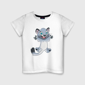 Детская футболка хлопок с принтом Снежный барс в Кировске, 100% хлопок | круглый вырез горловины, полуприлегающий силуэт, длина до линии бедер | кот | котёнок | радость | серый | снежный барс