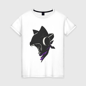 Женская футболка хлопок с принтом Evil Cat в Кировске, 100% хлопок | прямой крой, круглый вырез горловины, длина до линии бедер, слегка спущенное плечо | иллюстрация | котенок | котик | музыка | наушники