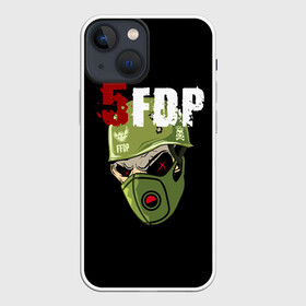 Чехол для iPhone 13 mini с принтом FFDP (череп в каске и маске) в Кировске,  |  | Тематика изображения на принте: 5fdp | ffdp | five finger death punch | skull | маска | череп