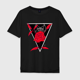 Мужская футболка хлопок Oversize с принтом Rose And eye в Кировске, 100% хлопок | свободный крой, круглый ворот, “спинка” длиннее передней части | геометрия | глаз | красная | красный | пентаграмма | роза | треугольник